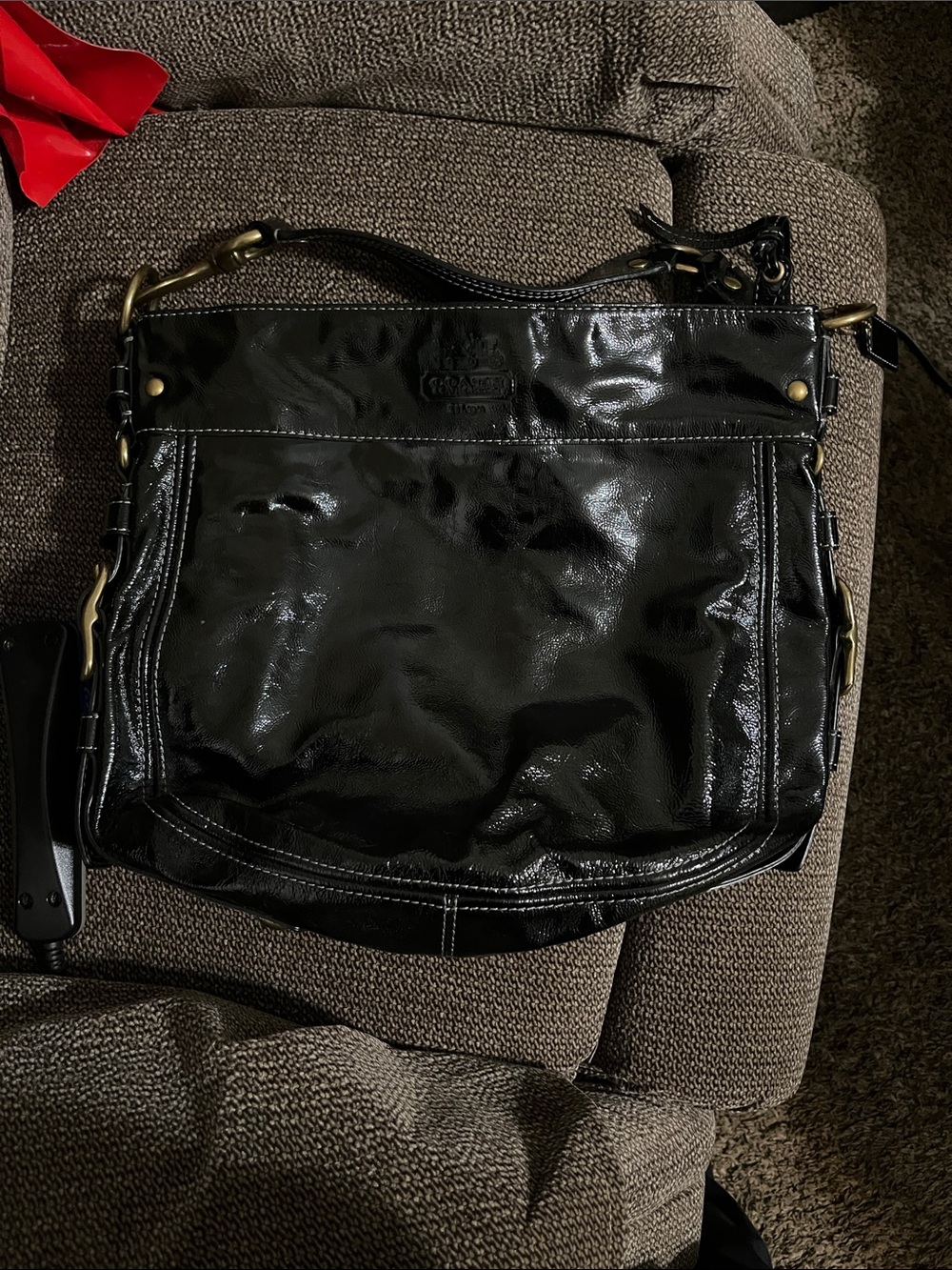Coach Black Patent Leather Shoulder Hobo with Brass Hardware
